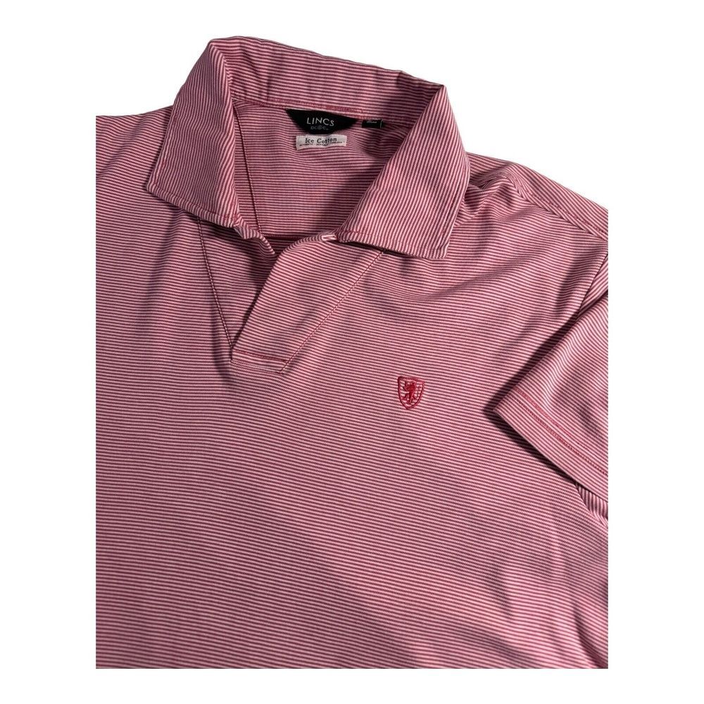 Lincs DC&Co David Chu Ice Cotton Mens‎ L Golf Polo Pink White Striped Breathable